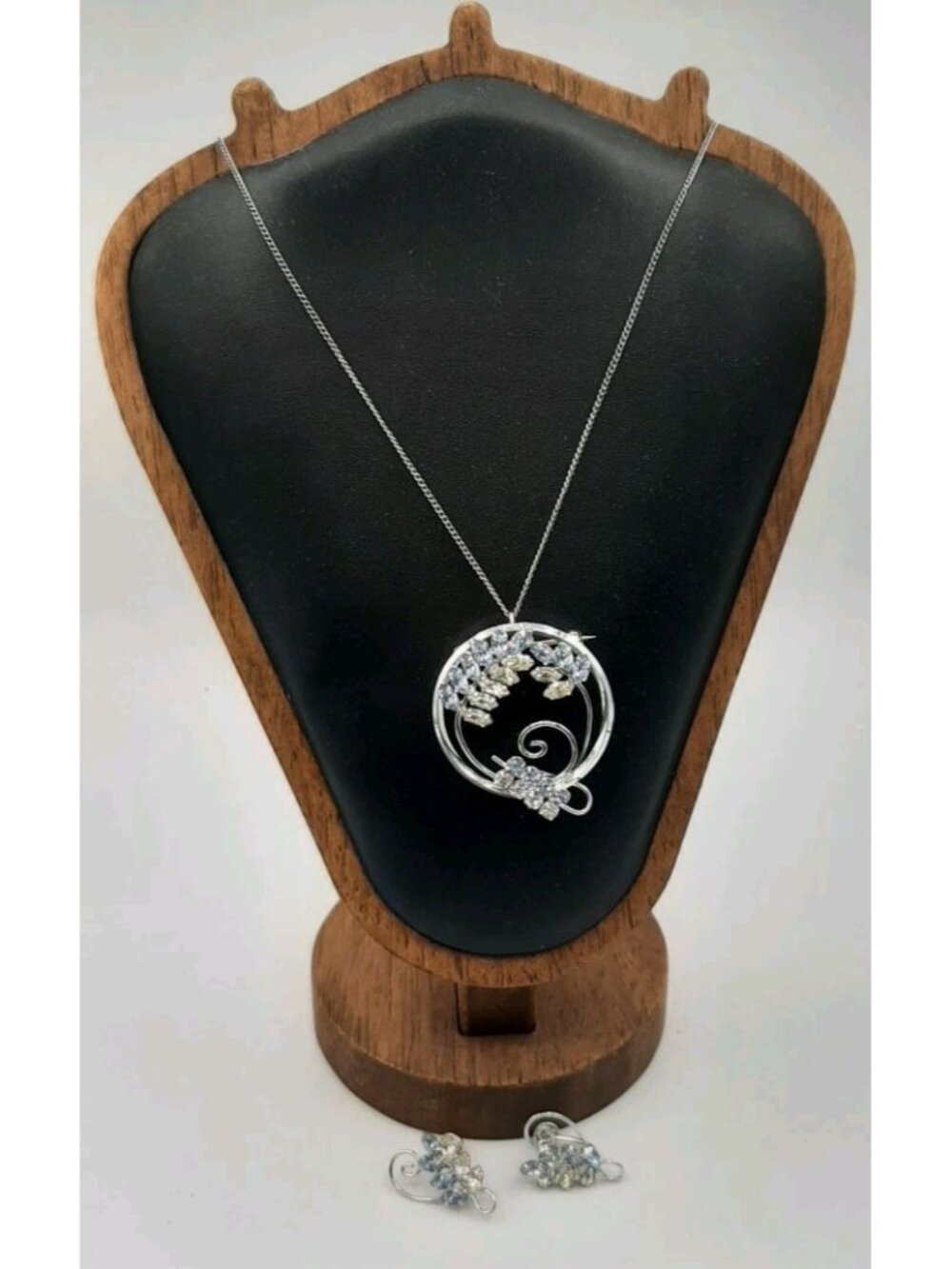 Sterling Silver Necklace Pendant or Brooch Screw Back Earring Jewelry Set